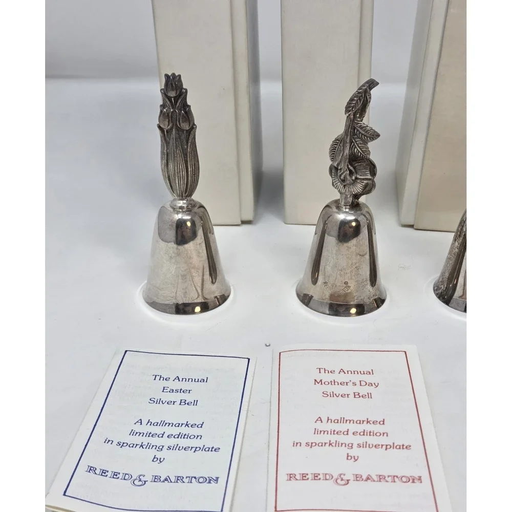 Reed & Barton Silverplate Figural Bells Lot of 6 Mother's Day Easter w/ Boxes